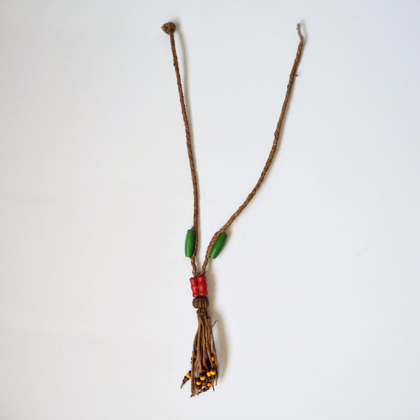 Simple boho necklace, leather necklace wooden beads, Girl jewelry