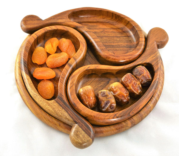 Three portions wooden Snack Platter