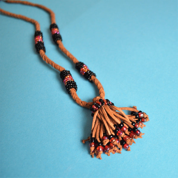 Boho tassel necklace with black beads Egyptian African jewelry
