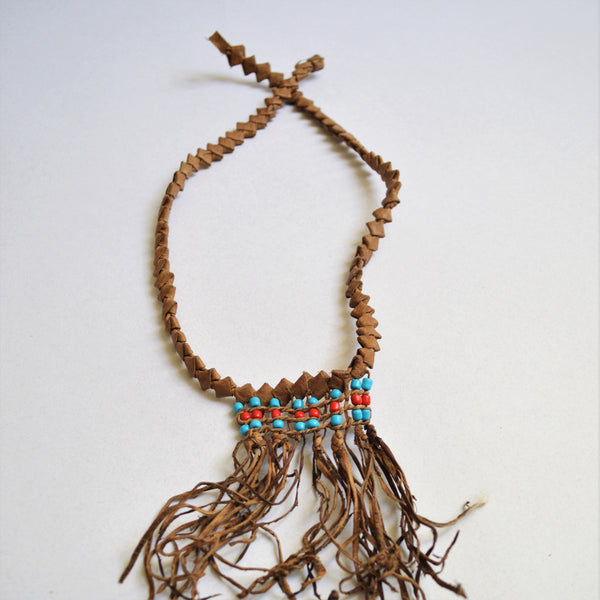 Beach necklace, Braided natural leather, Ethnic jewelry, Bohemian choker