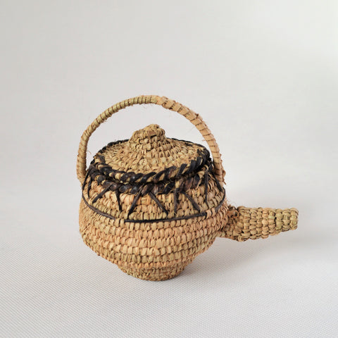 Woven straw teapot decor palm leaves with leather