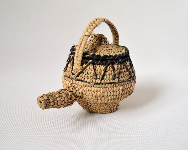 Woven straw teapot decor palm leaves with leather