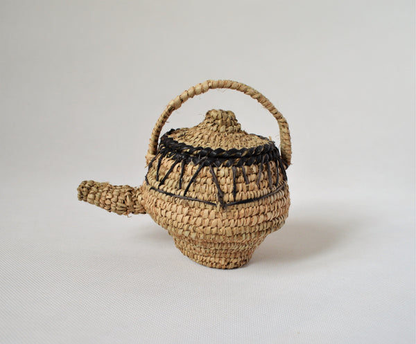 Woven straw teapot decor palm leaves with leather