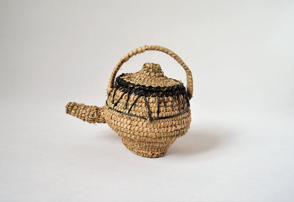 Woven straw teapot decor palm leaves with leather