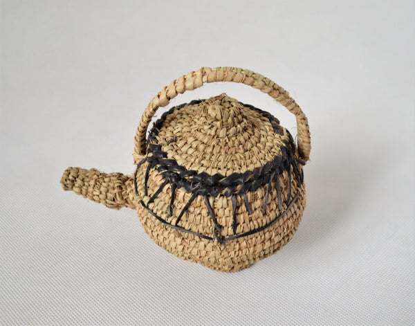 Woven straw teapot decor palm leaves with leather