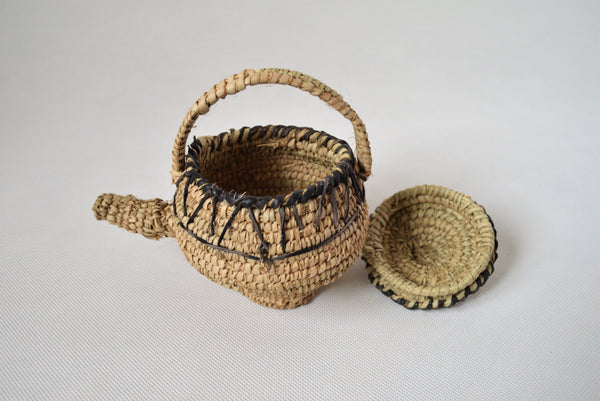 Woven straw teapot decor palm leaves with leather