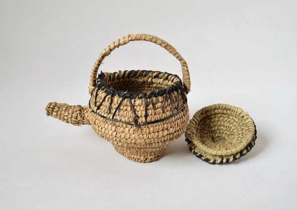 Woven straw teapot decor palm leaves with leather