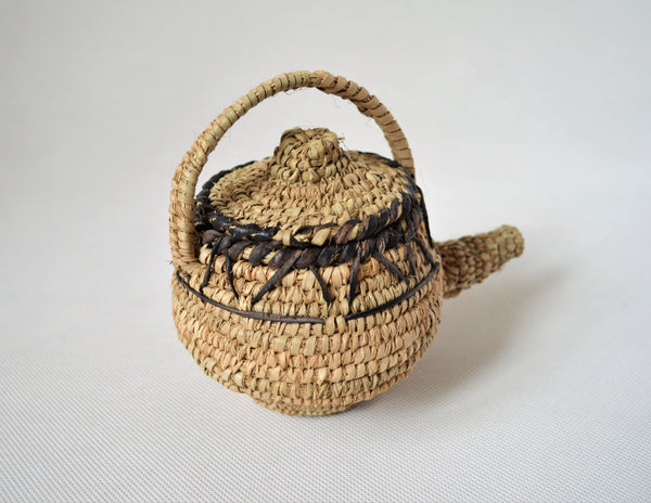 Woven straw teapot decor palm leaves with leather