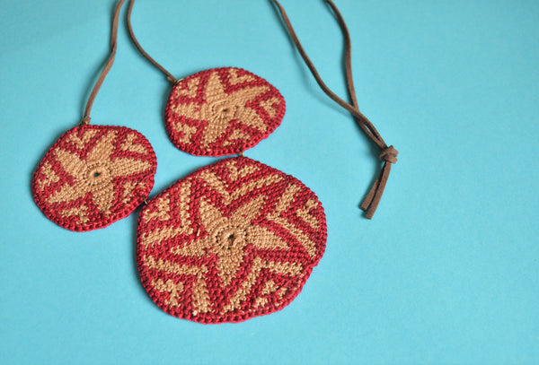 Macrame star necklace, African plates necklace, Crochet necklace