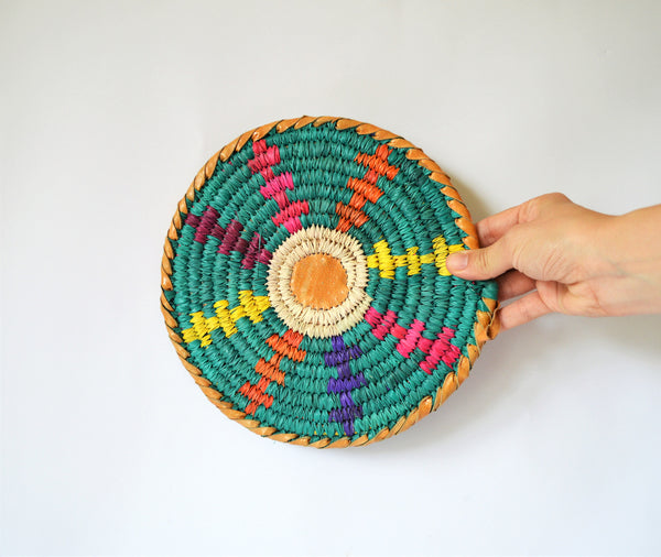 Unique woven Trivet, Nubian wall Decor, Leather and wicker