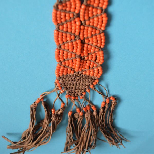 Hippy necklace leather and orange beads