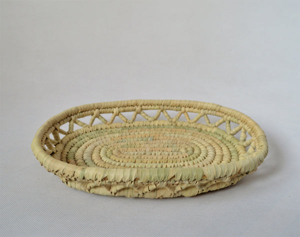 Hand woven bread basket, Boho platter, Egyptian palm baskets