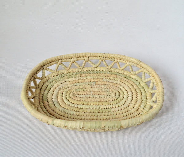 Hand woven bread basket, Boho platter, Egyptian palm baskets