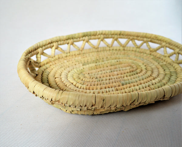 Hand woven bread basket, Boho platter, Egyptian palm baskets