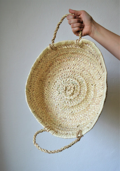 Hand woven Egyptian storage flat round basket - Large size