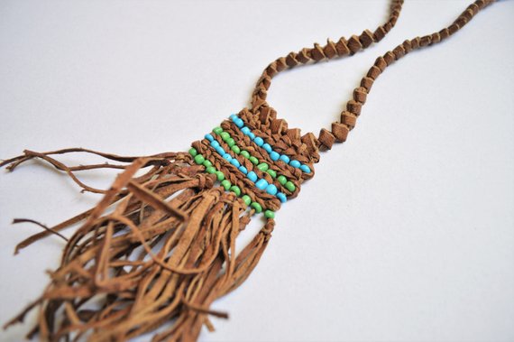 Braided leather choker, Natural leather necklace, Ethnic Egyptian necklace