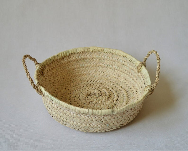 Hand woven Egyptian storage flat round basket - Large size