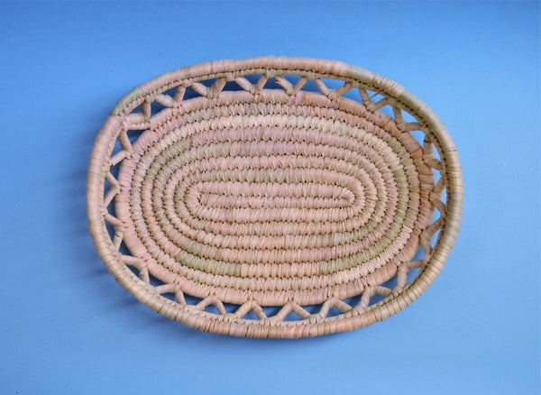 Hand woven bread basket, Boho platter, Egyptian palm baskets