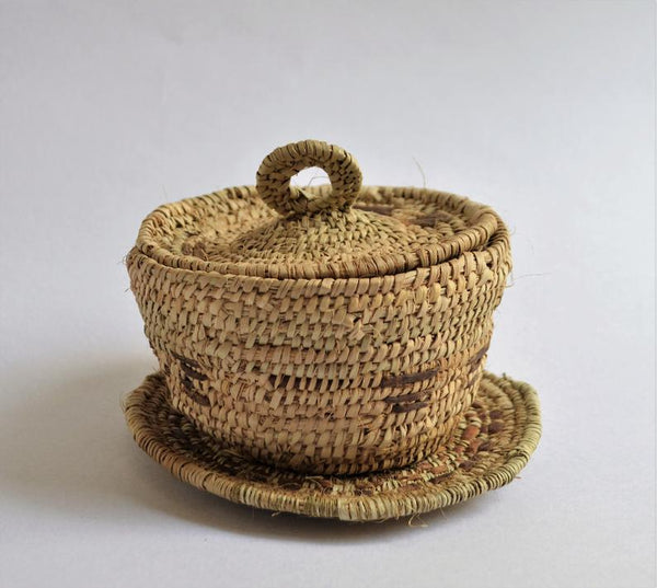 Shalateen woven box and a plate - Natural palm leaf and leather product