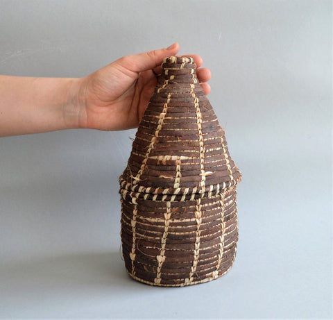 Egyptian rustic basket Palm leaves with leather